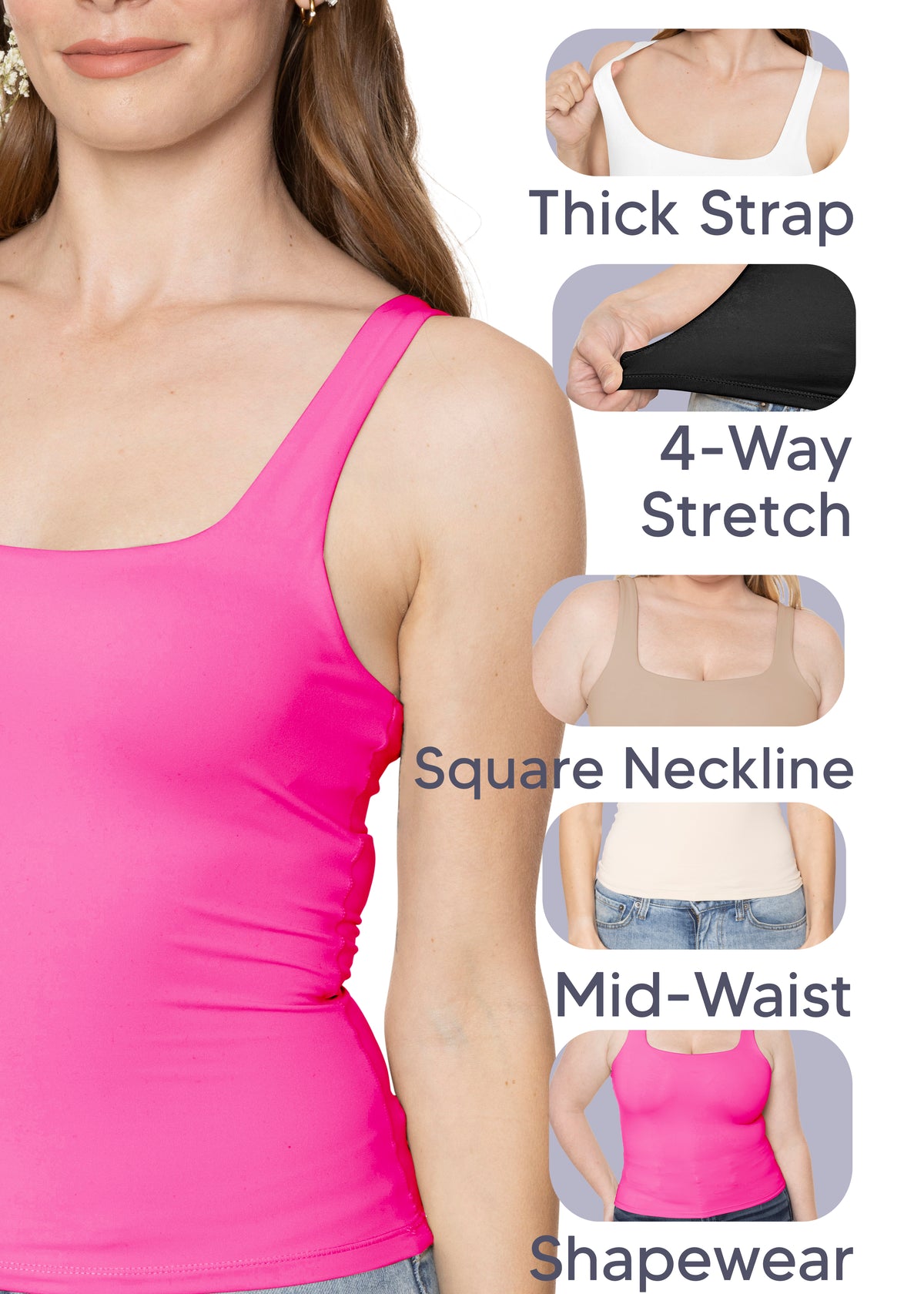 Women's and Plus Double Layered Crop Mid Length Tank Top | Everyday Compression Shapewear | Small to 5X