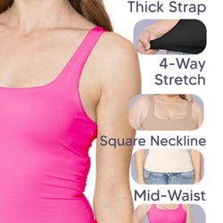 Women's and Plus Double Layered Crop Mid Length Tank Top | Everyday Compression Shapewear | Small to 5X