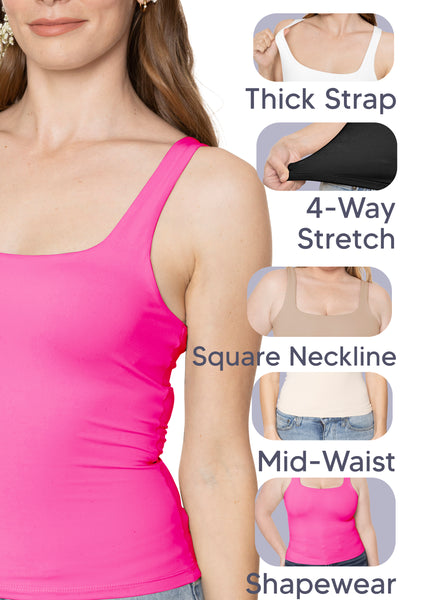Women's and Plus Double Layered Crop Mid Length Tank Top | Everyday Compression Shapewear | Small to 5X
