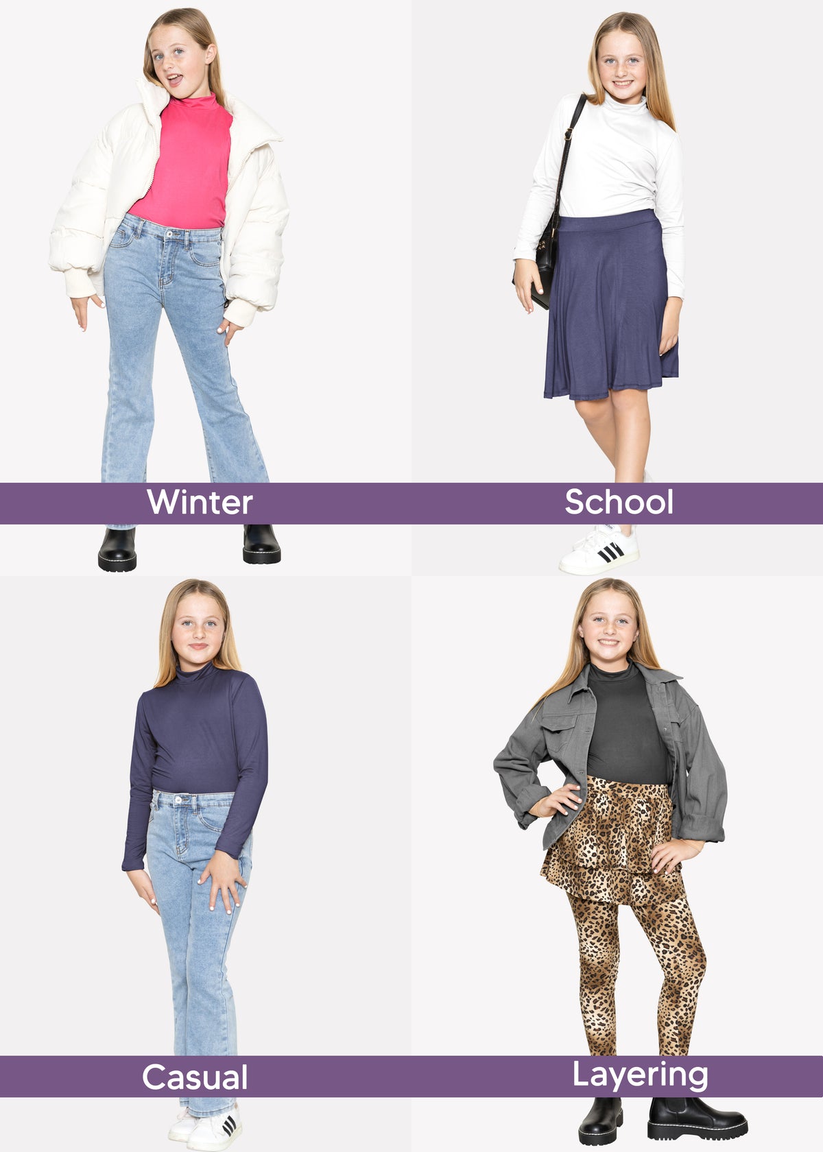 Youth Girl's Oh So Soft Long Sleeve Mock Neck Top | Sizes 4 to 16