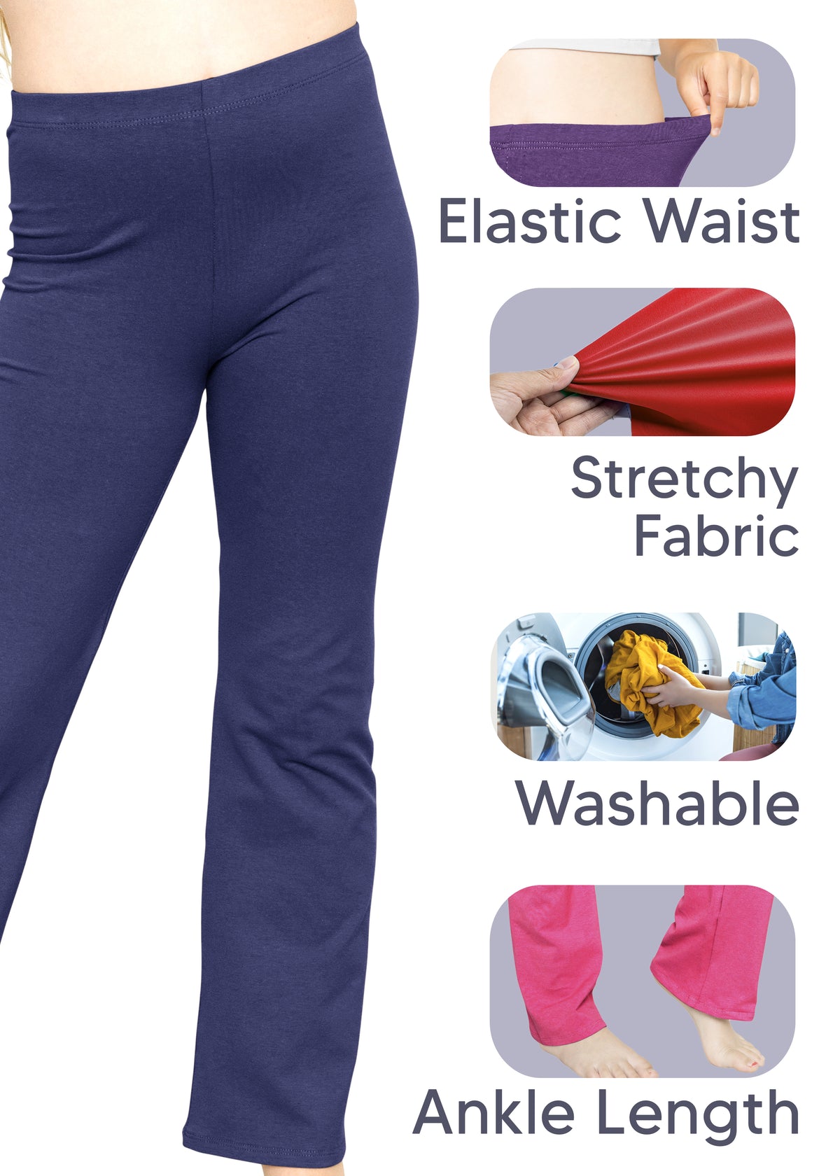 Girls' Cotton High Rise Everyday Straight Leg Yoga Pants - Youth Sizes for Little to Big Kids | Sizes 4 to 16