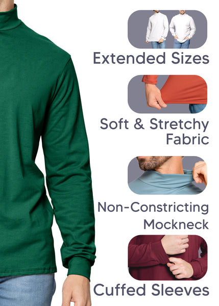 Men's Cotton Mock Neck Cuffed Long Sleeve Top | Small to 5X
