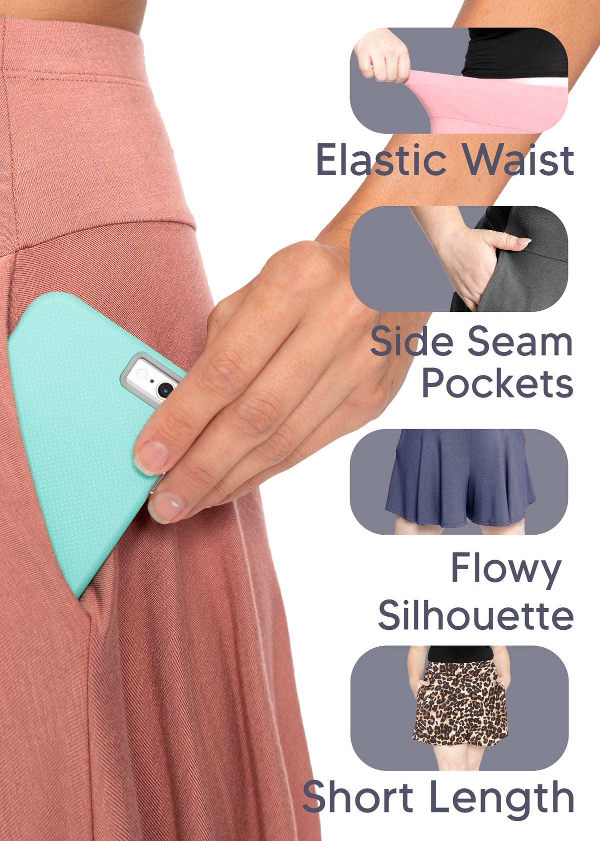 Women's and Plus Size Flowy Wide Leg Shorts with Pockets | X-Large to 5X