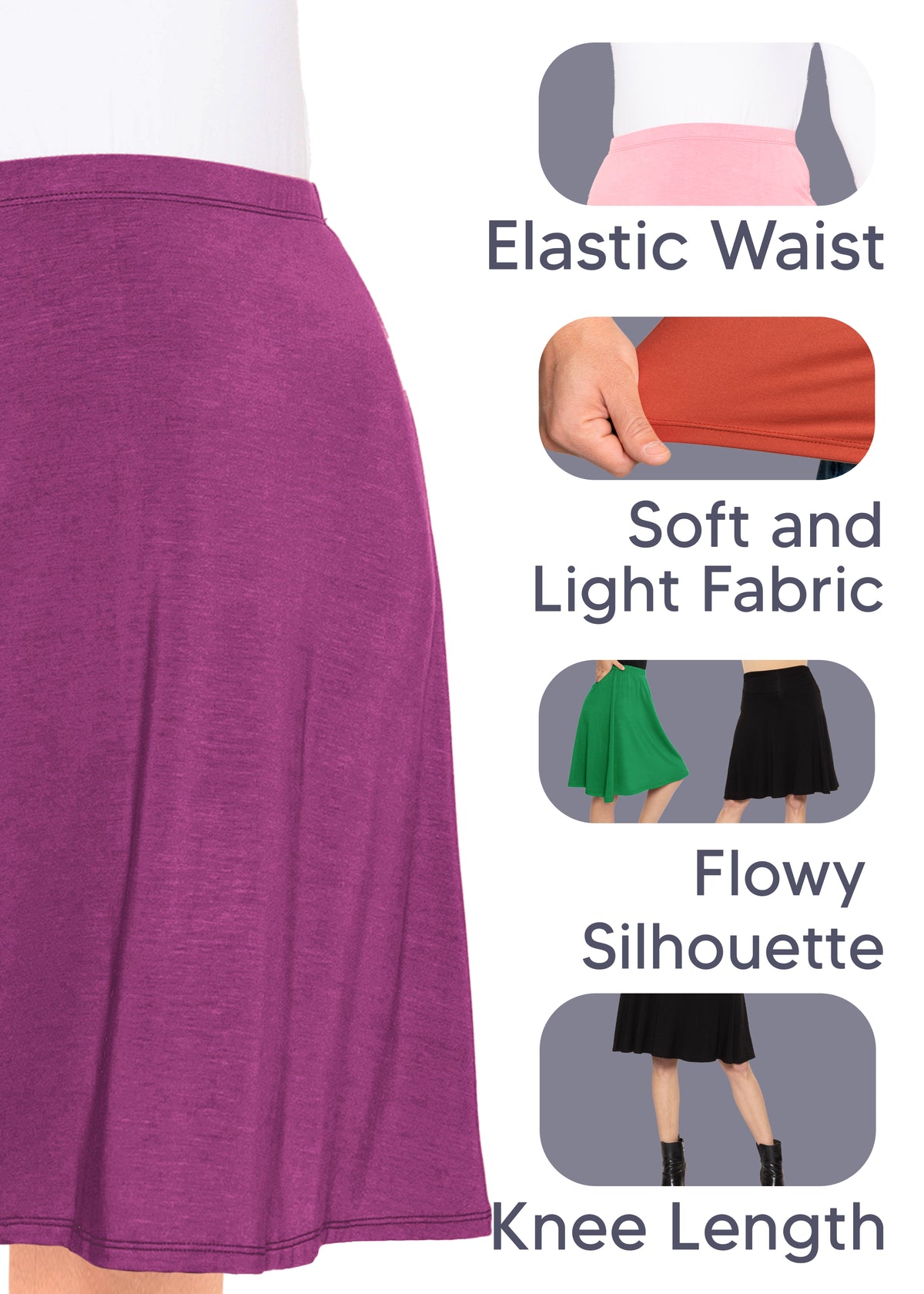 Knee Length A-Line Flowy Skirt | Small to 5X