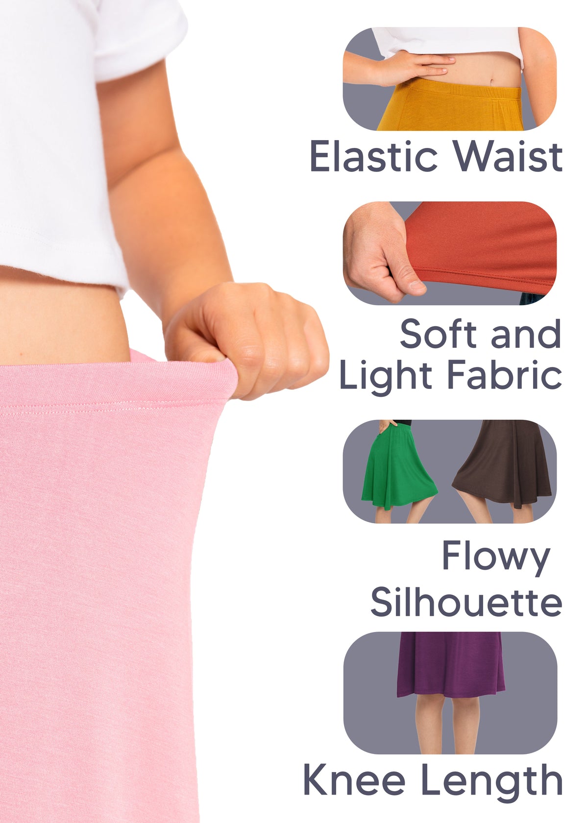 Youth Girls Flowy A-Line Skirt Knee Length | Youth Size 4 to 16