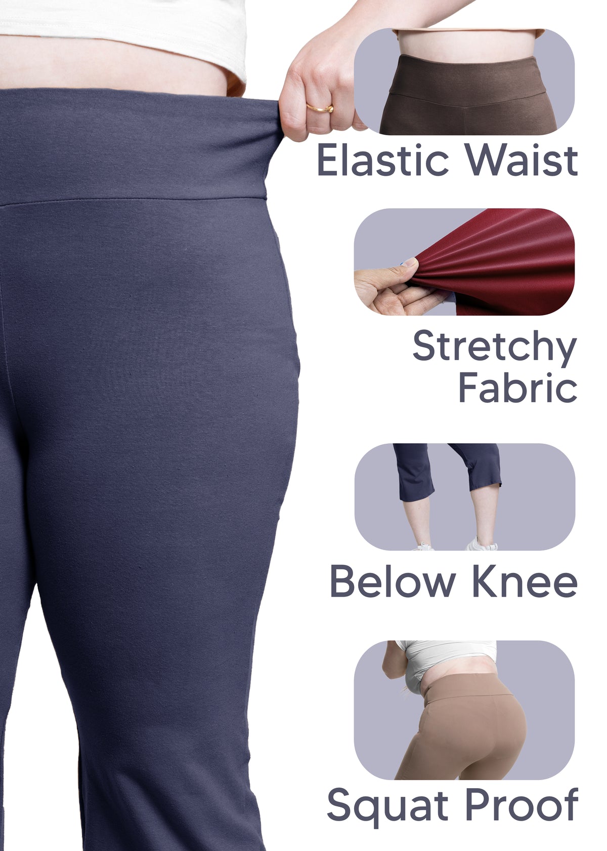 Women Plus Size High Waist Knee Length Cotton Bootcut Yoga Pants | X-Large to 5X