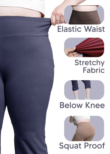 Women Plus Size High Waist Knee Length Cotton Bootcut Yoga Pants | X-Large to 5X