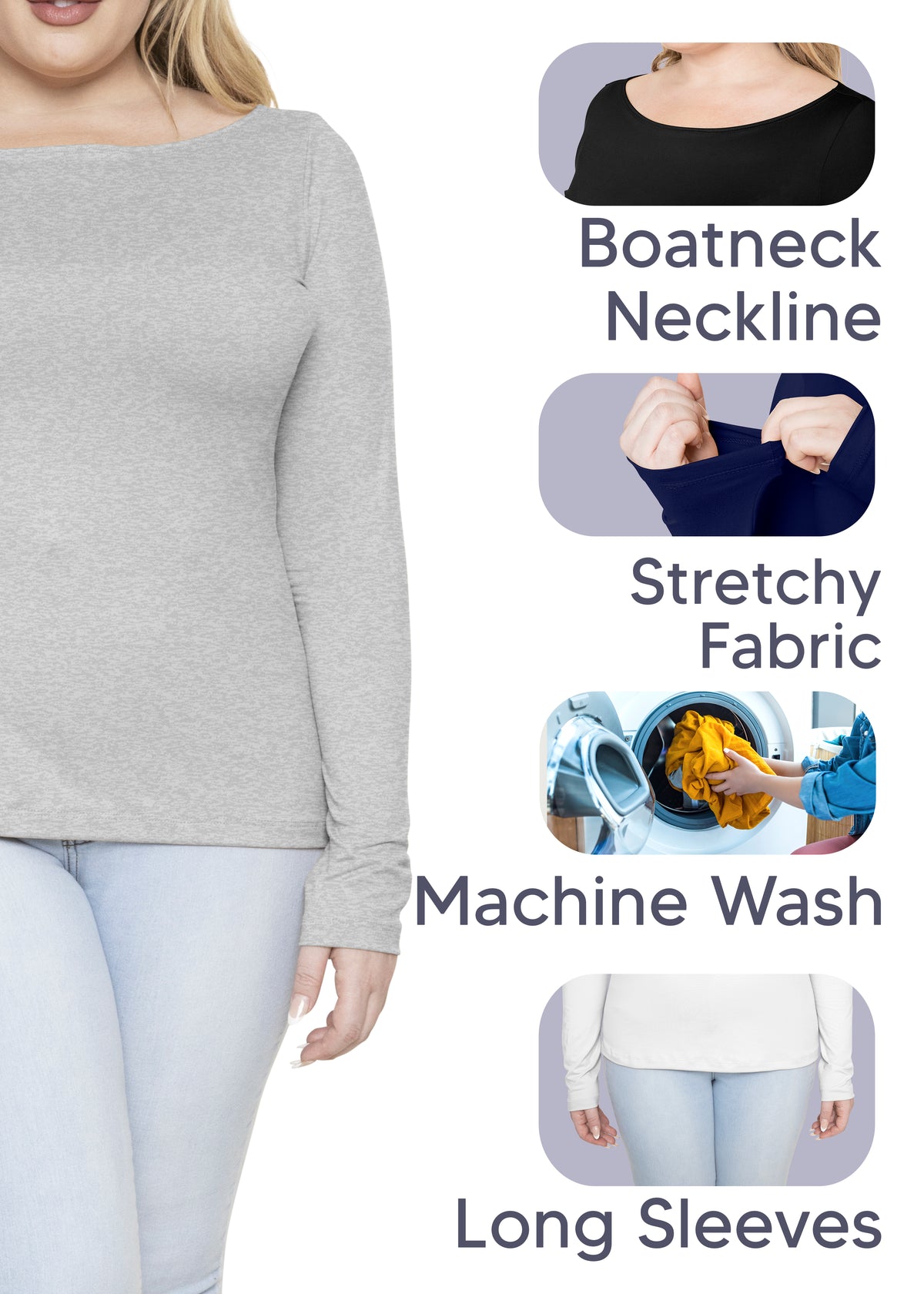 Women's and Plus Oh So Soft Long Sleeve Boat Neck Top | Small to 3X