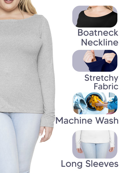Women's and Plus Oh So Soft Long Sleeve Boat Neck Top | Small to 3X