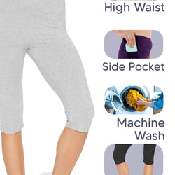 Women and Plus Size High Waist Knee Length Leggings with Pocket | Small to 5X