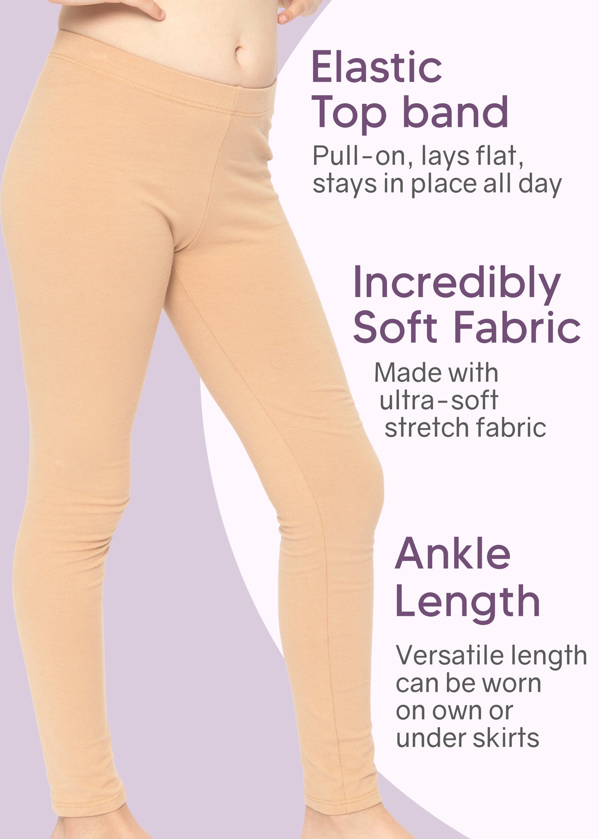 Girl's Cotton Footless Leggings Youth Sizes 2 to 16