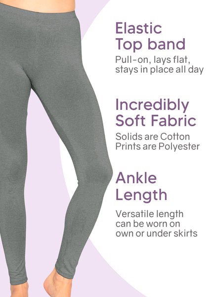 Women's and Plus Size Cotton Spandex Ankle Length Leggings | X-Small to 7X