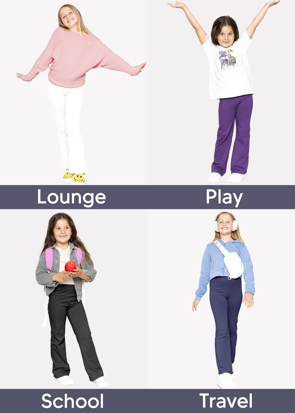 Girls' Cotton High Rise Everyday Straight Leg Yoga Pants - Youth Sizes for Little to Big Kids | Sizes 4 to 16