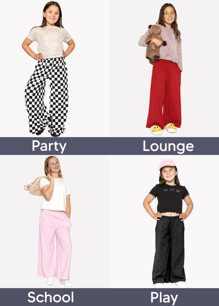 Girls Cotton Wide Leg Pants | Pull-On Style with Pockets | Soft Stretch, Everyday Wear | Sizes 4 to 16