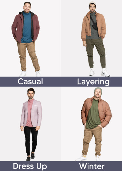 Men's Cotton Mock Neck Cuffed Long Sleeve Top | Small to 5X