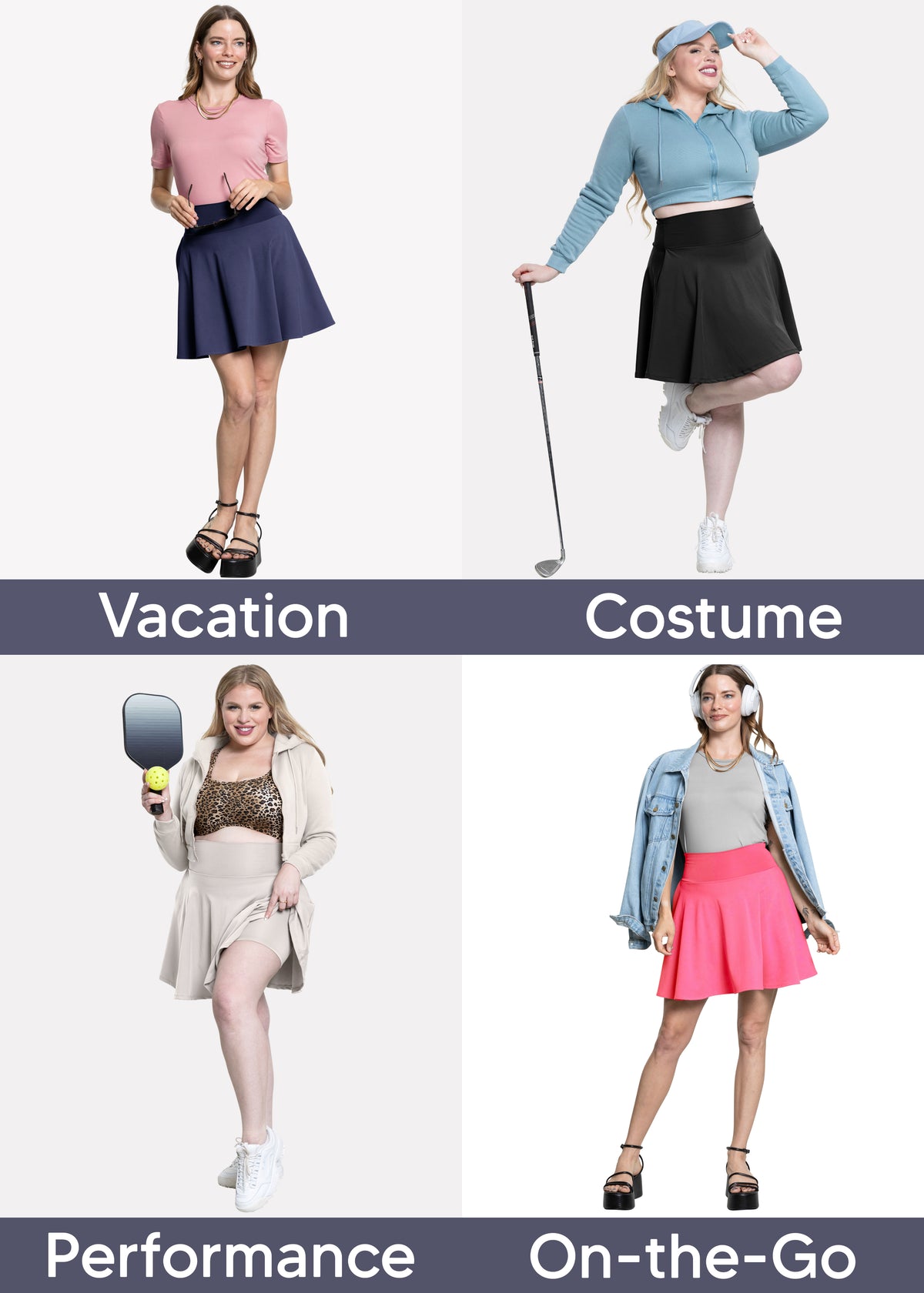 Women's and Plus Ultra Flex High Waist Tennis Skirt with Pockets and Built in Shorts | X-Small to 5X