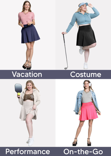 Women's and Plus Ultra Flex High Waist Tennis Skirt with Pockets and Built in Shorts | X-Small to 5X