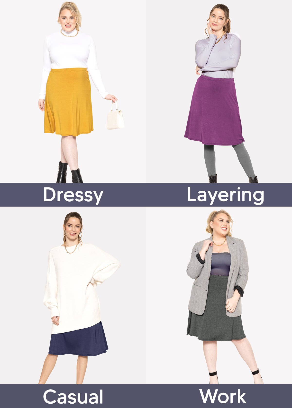 Knee Length A-Line Flowy Skirt | Small to 5X