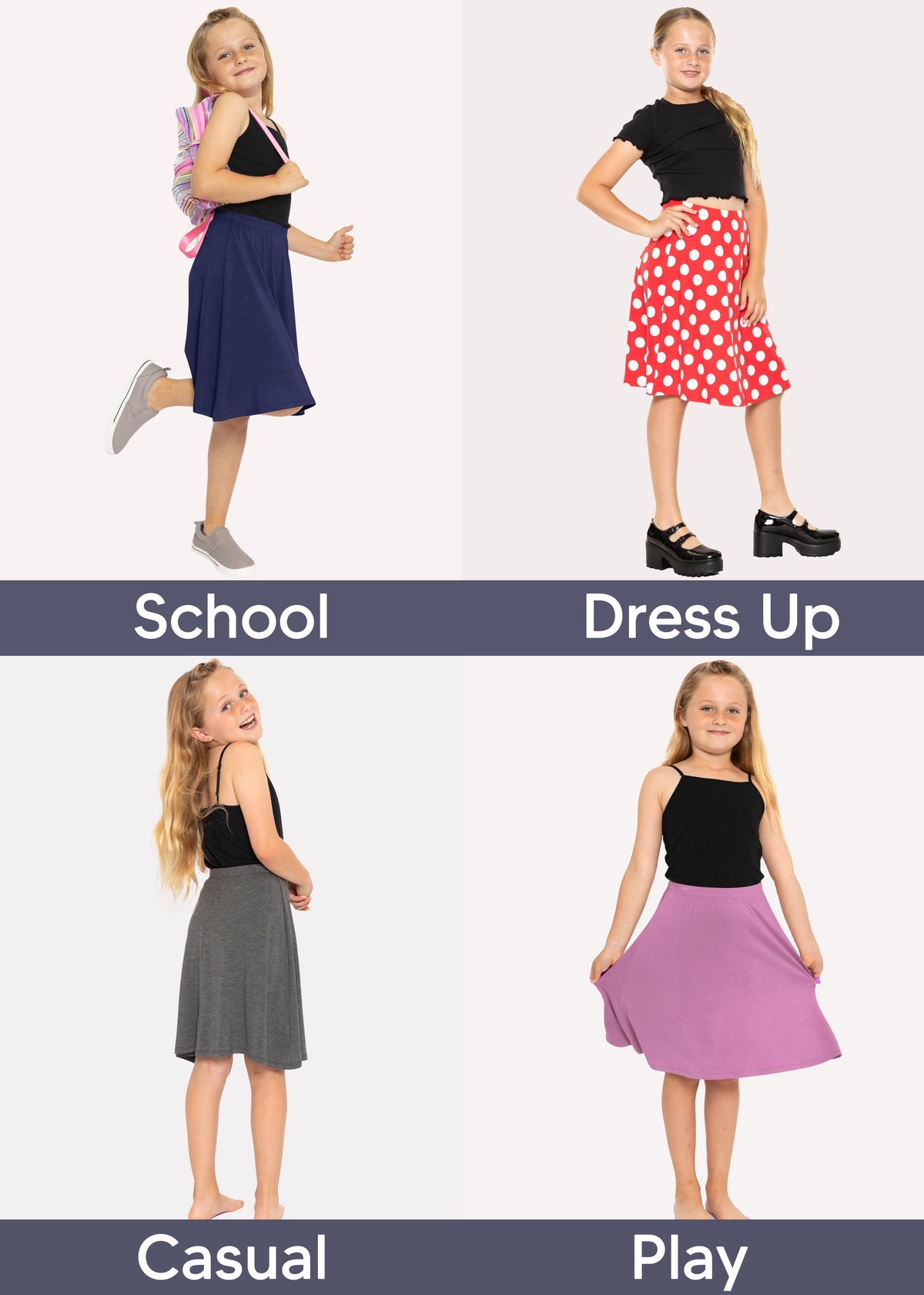 Youth Girls Flowy A-Line Skirt Knee Length | Youth Size 4 to 16