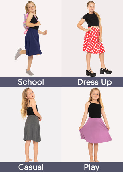 Youth Girls Flowy A-Line Skirt Knee Length | Youth Size 4 to 16