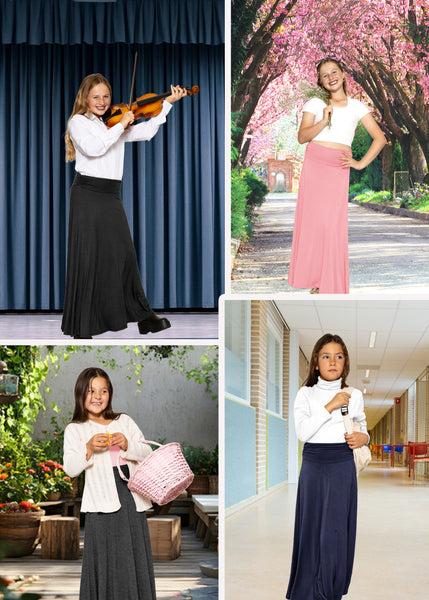 Youth Girl's Flowy Ankle Length Skirt with Ruched Waistband | Sizes 4 to 16