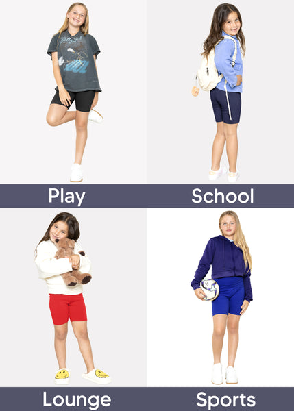 Girls Cotton Stretch High Waist Biker Shorts |Youth Size 4 to 14