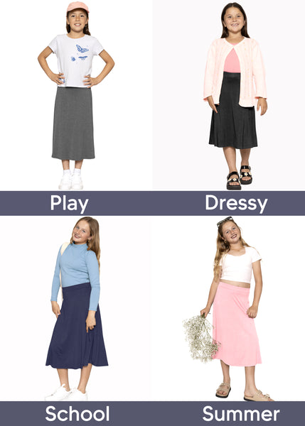 Girls A-Line Midi Skirt with Built-in Shorts | Youth Size 4 to 16