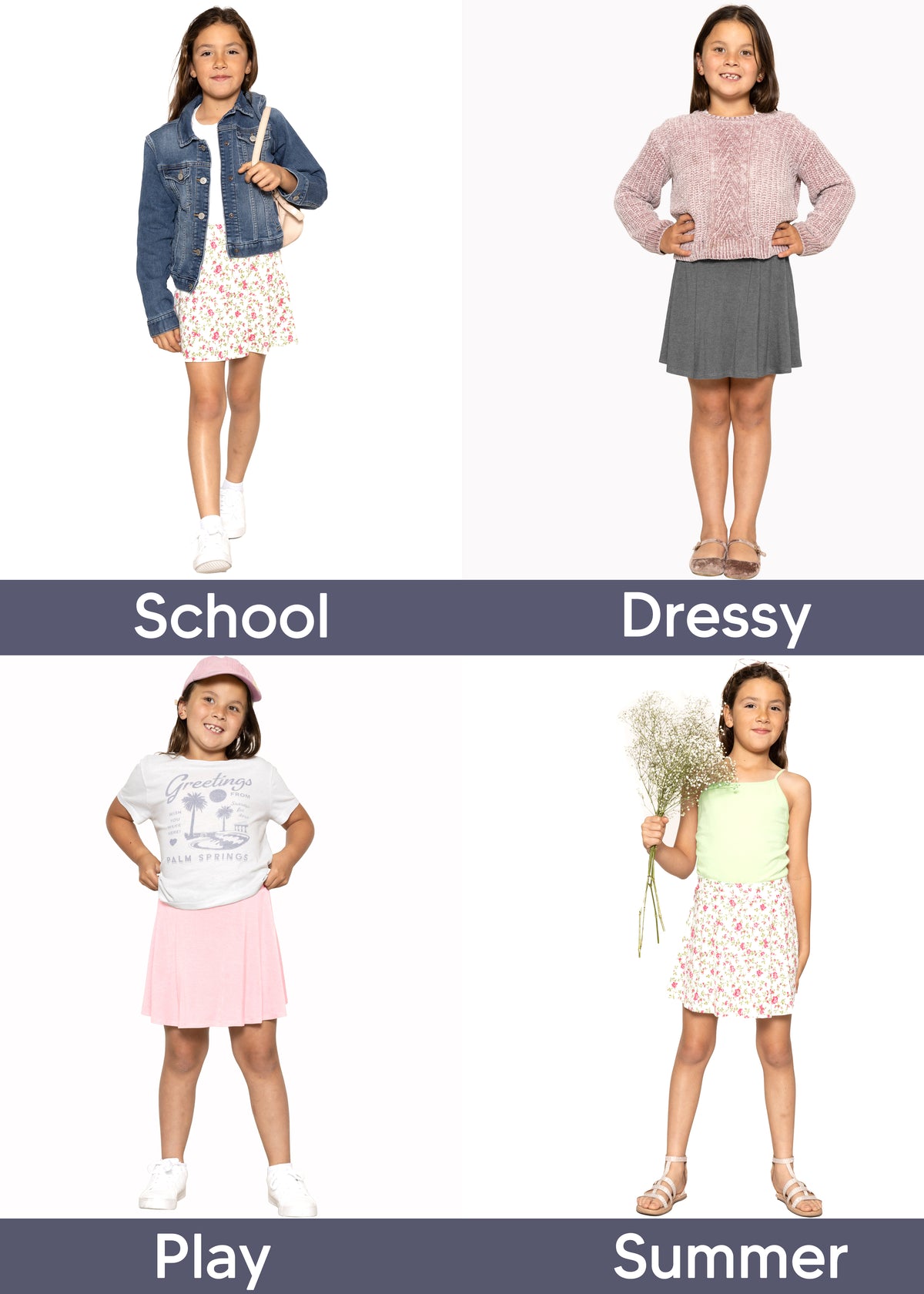 Girls A-Line Short Skirt with Built-in Shorts | Youth Size 4 to 16