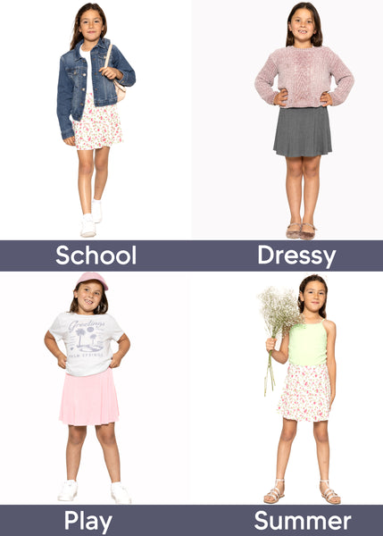 Girls A-Line Short Skirt with Built-in Shorts | Youth Size 4 to 16