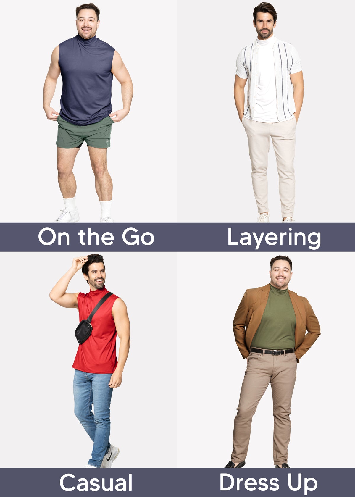 Men's Oh So Soft Luxe Mock Neck Turtleneck Sleeveless Shirt Casual Pullover Top | Small to 5X