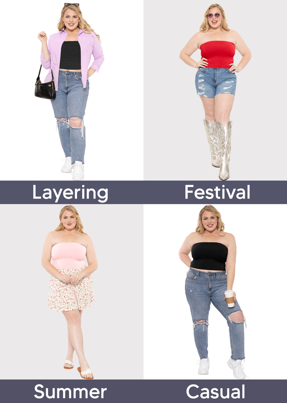 Women's Regular and Plus Size Crop Tube Top | X-Large to 5X