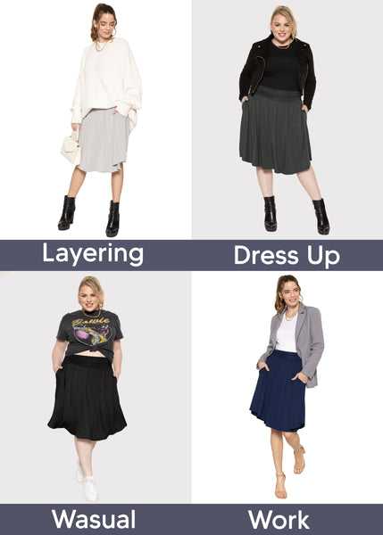 Women's and Plus Size Scoop Hem Flare Mid Length Skirt with Pockets Small to 3X