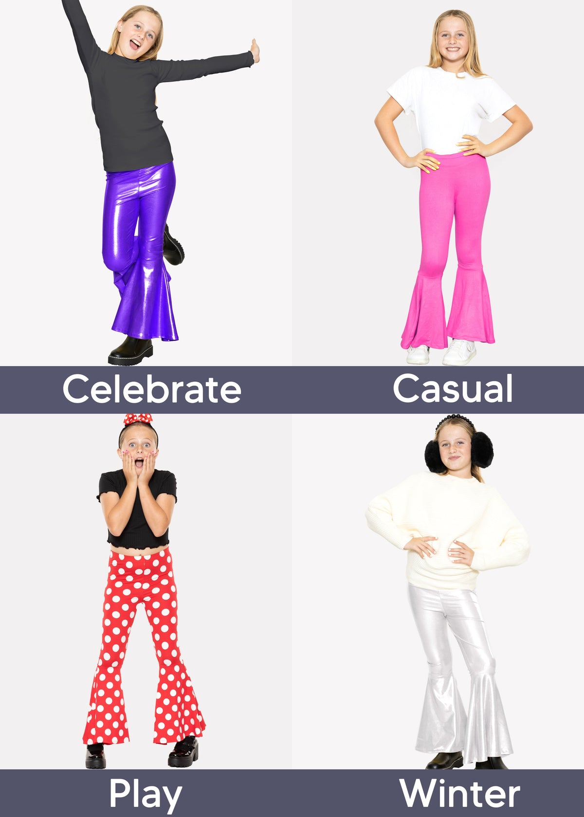 Girls Stretch Bell Bottoms Flare Pants | Youth Size 2 to 14