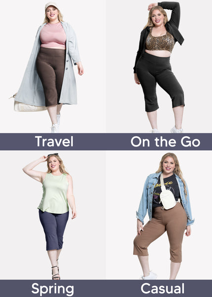 Women Plus Size High Waist Knee Length Cotton Bootcut Yoga Pants | X-Large to 5X