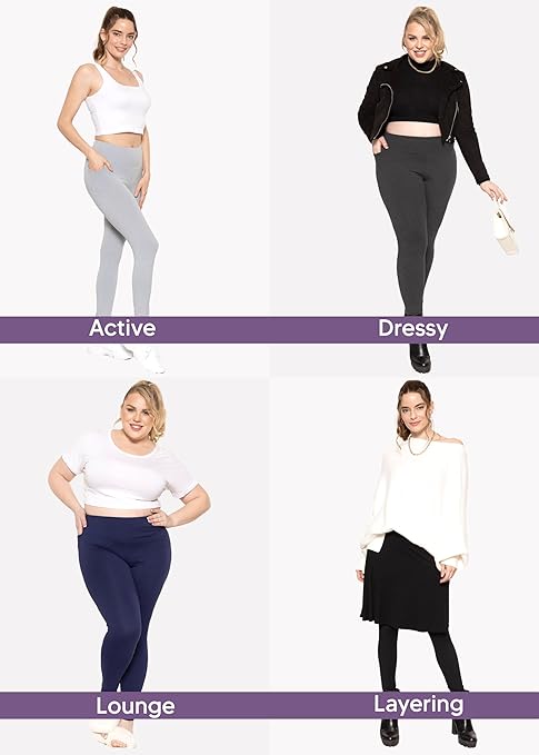 Women and Plus Size High Waist Full Length Leggings with Pocket | X-Large to 5X