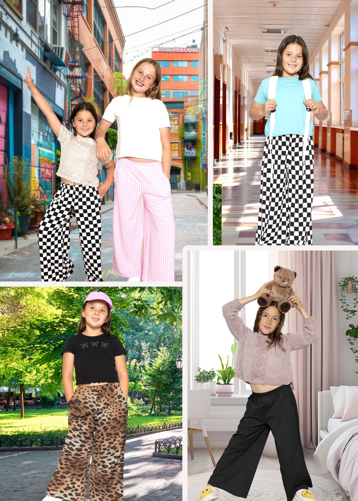Girls Cotton Wide Leg Pants | Pull-On Style with Pockets | Soft Stretch, Everyday Wear | Sizes 4 to 16