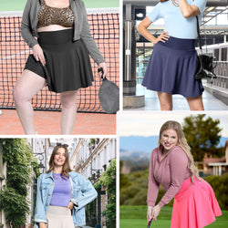 Women's and Plus Ultra Flex High Waist Tennis Skirt with Pockets and Built in Shorts | X-Small to 5X