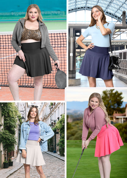 Women's and Plus Ultra Flex High Waist Tennis Skirt with Pockets and Built in Shorts | X-Small to 5X