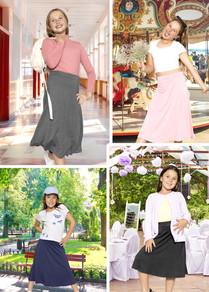 Girls A-Line Midi Skirt with Built-in Shorts | Youth Size 4 to 16