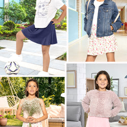 Girls A-Line Short Skirt with Built-in Shorts | Youth Size 4 to 16