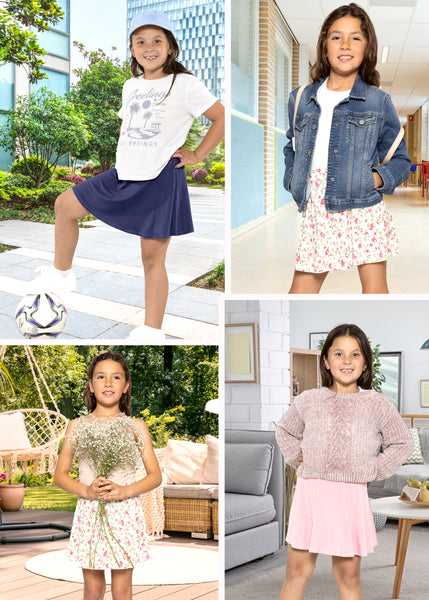 Girls A-Line Short Skirt with Built-in Shorts | Youth Size 4 to 16