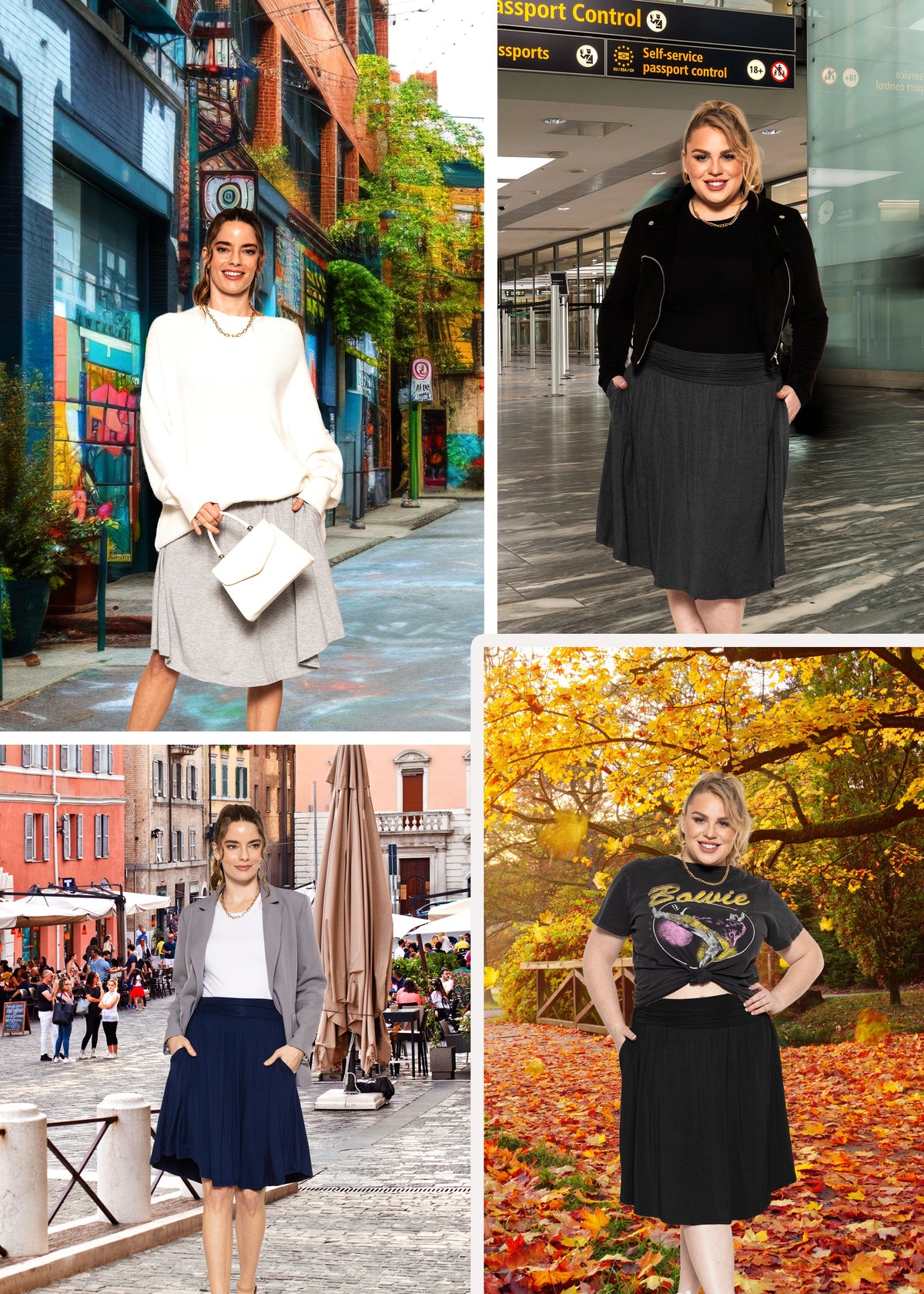 Women's and Plus Size Scoop Hem Flare Mid Length Skirt with Pockets Small to 3X