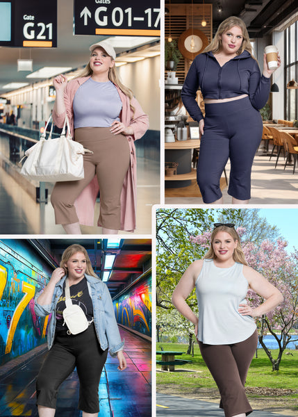 Women Plus Size High Waist Knee Length Cotton Bootcut Yoga Pants | X-Large to 5X