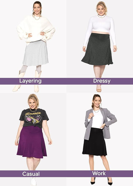 Women's & Plus Size Knee Length Ruched Waist Flowy Skirt | Small to 3X