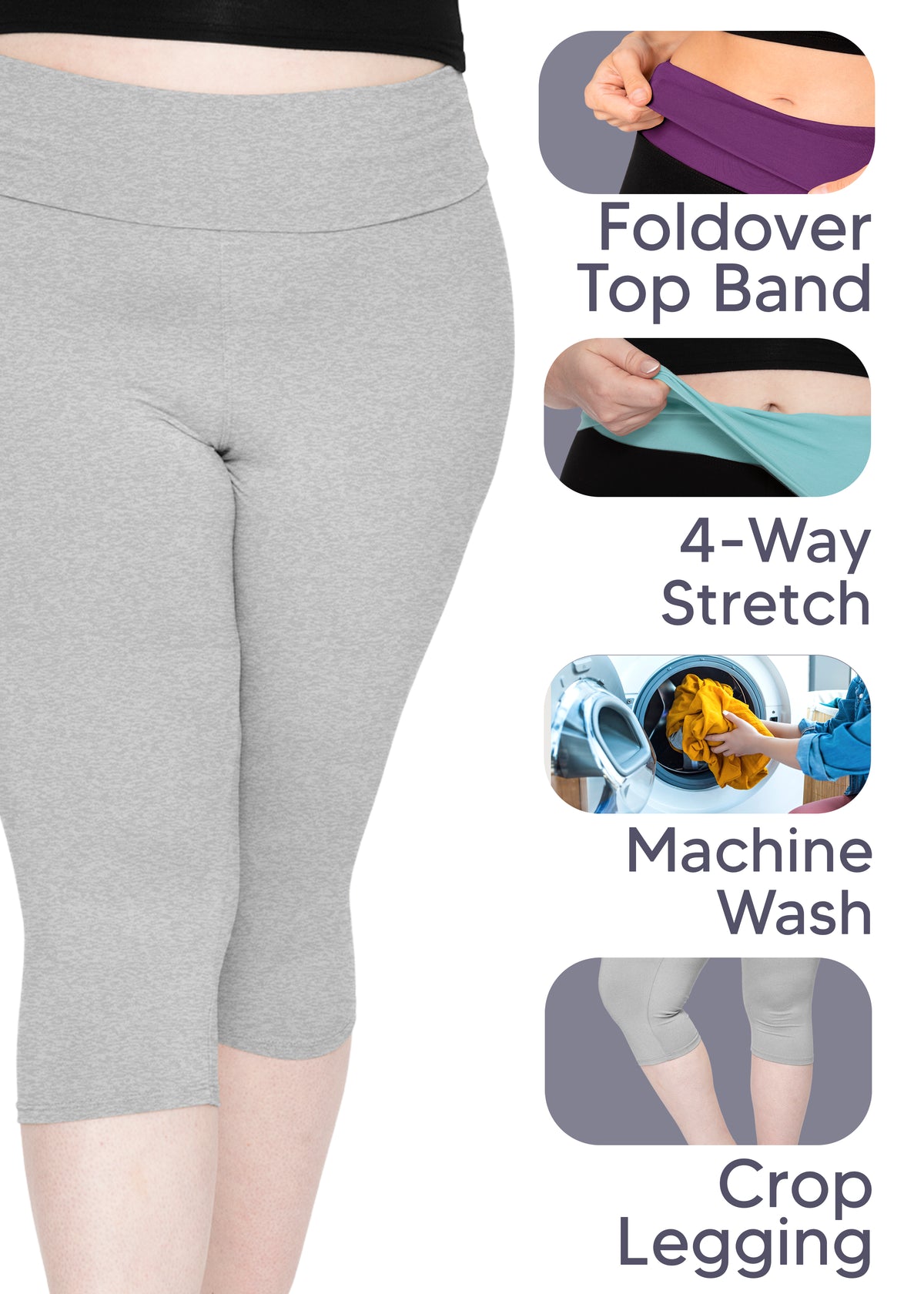 Women's and Plus Foldover Oh So Soft Knee-Length Leggings | Small to 3X