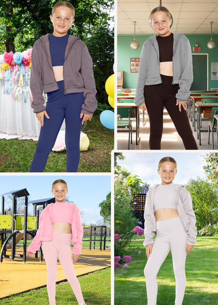 Girls Cotton Stretch High Waisted Leggings | Youth Size 4 to 14