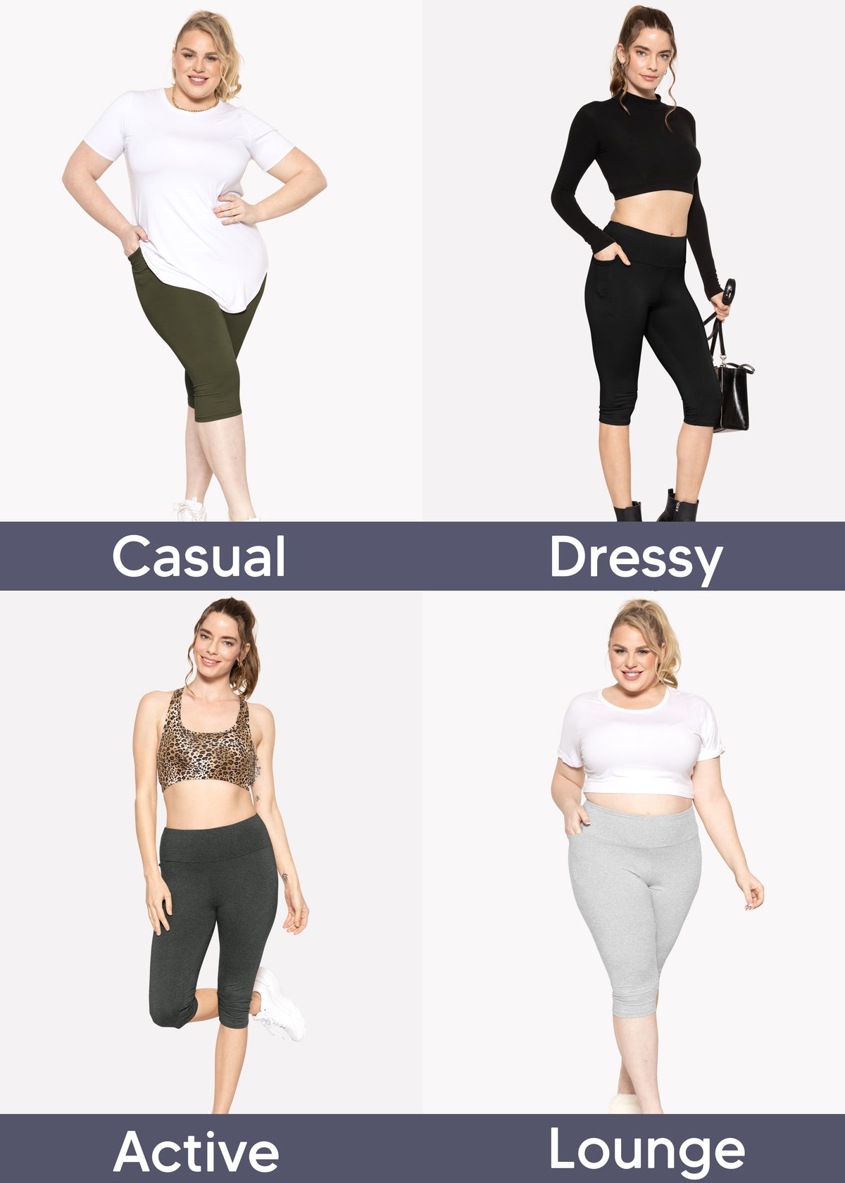 Women and Plus Size High Waist Knee Length Leggings with Pocket | Small to 5X