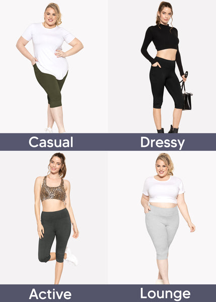 Women and Plus Size High Waist Knee Length Leggings with Pocket | Small to 5X