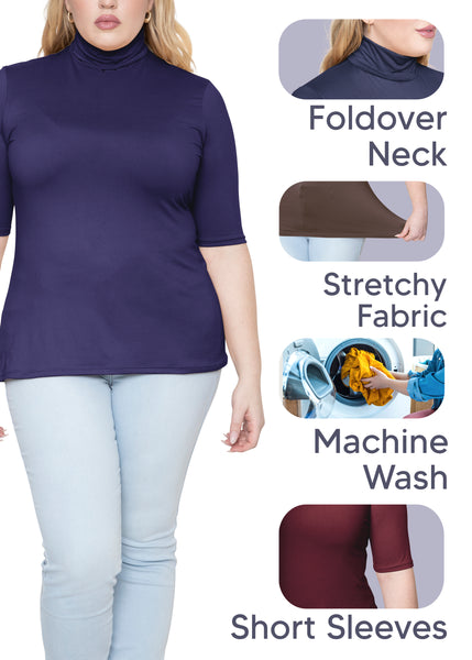 Women's Plus Size Warm Short Sleeve Turtleneck Top | Ultra Soft | X-Large to 5X
