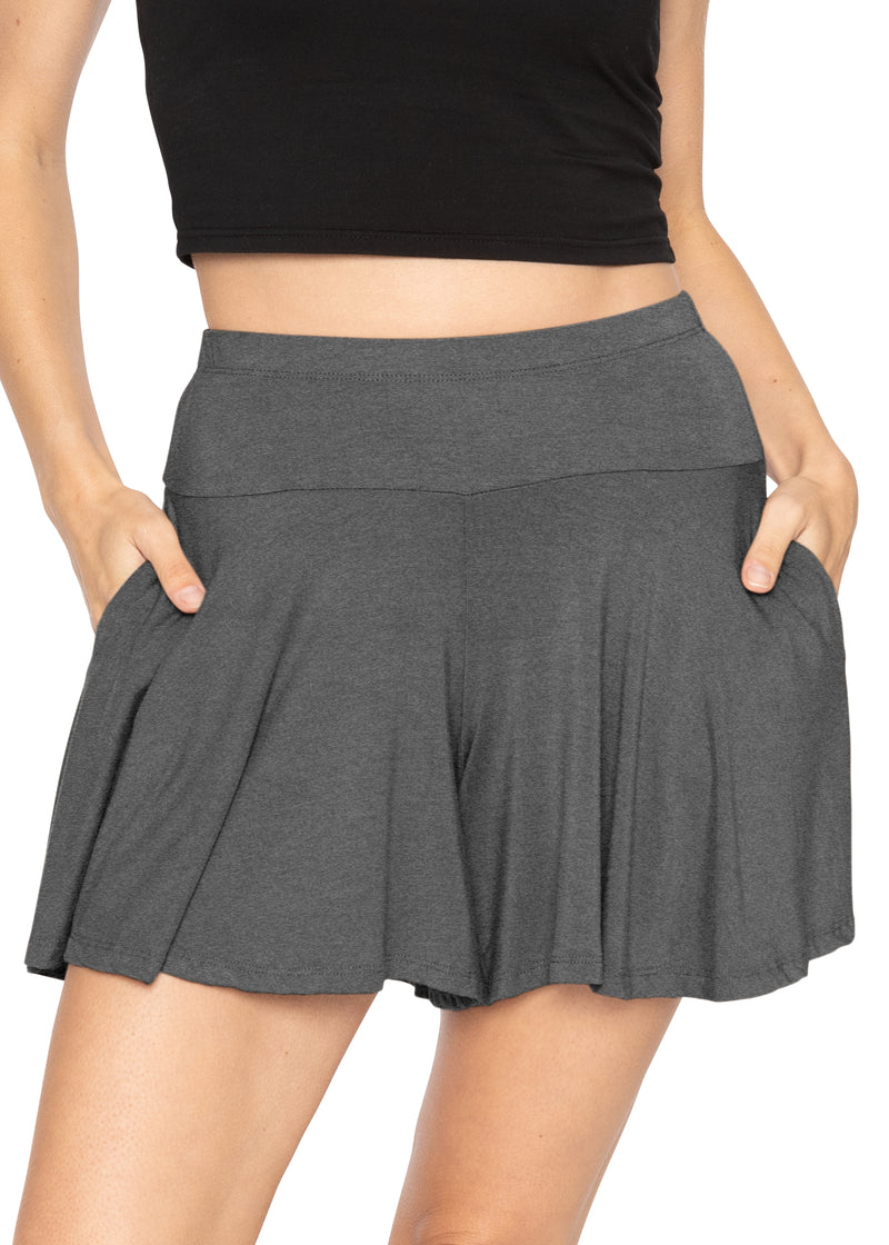 Women's Junior and Plus Size Flowy Skort Wide Leg Shorts (Skirt / Shorts) with Pockets